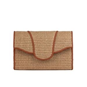 Liselle Kiss Allie Raffia Woven Clutch Crossbody Tan Leather Trim NWT Italy